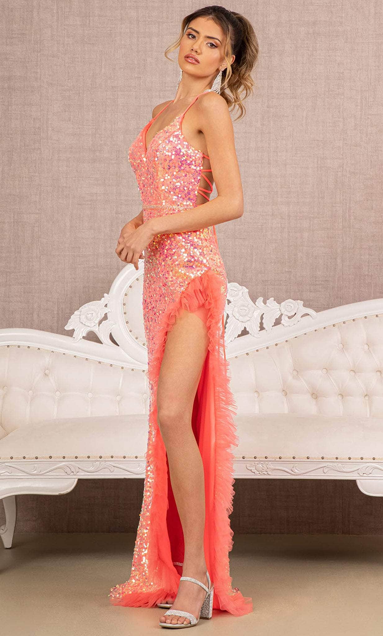 Elizabeth K GL3143 - Sequin Embellished Sleeveless Prom Dress Special Occasion Dress XS / Coral