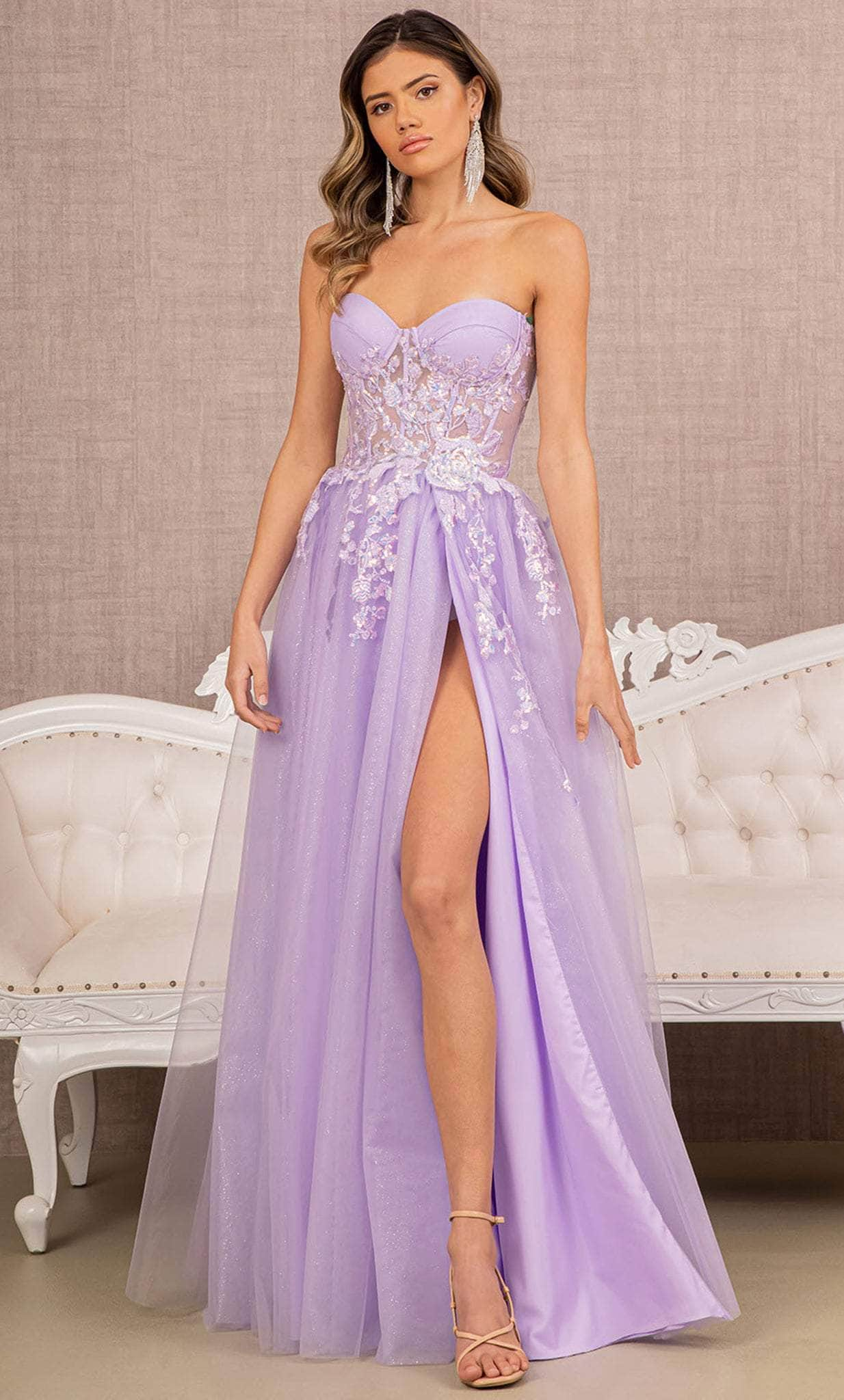 Elizabeth K GL3153 - Strapless Embroidered Prom Dress Special Occasion Dress XS / Lilac