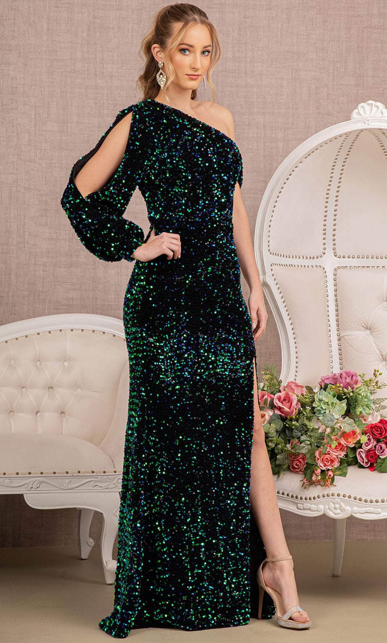 Elizabeth K GL3159 - Bishop Sleeve Sequin Evening Dress Special Occasion Dress