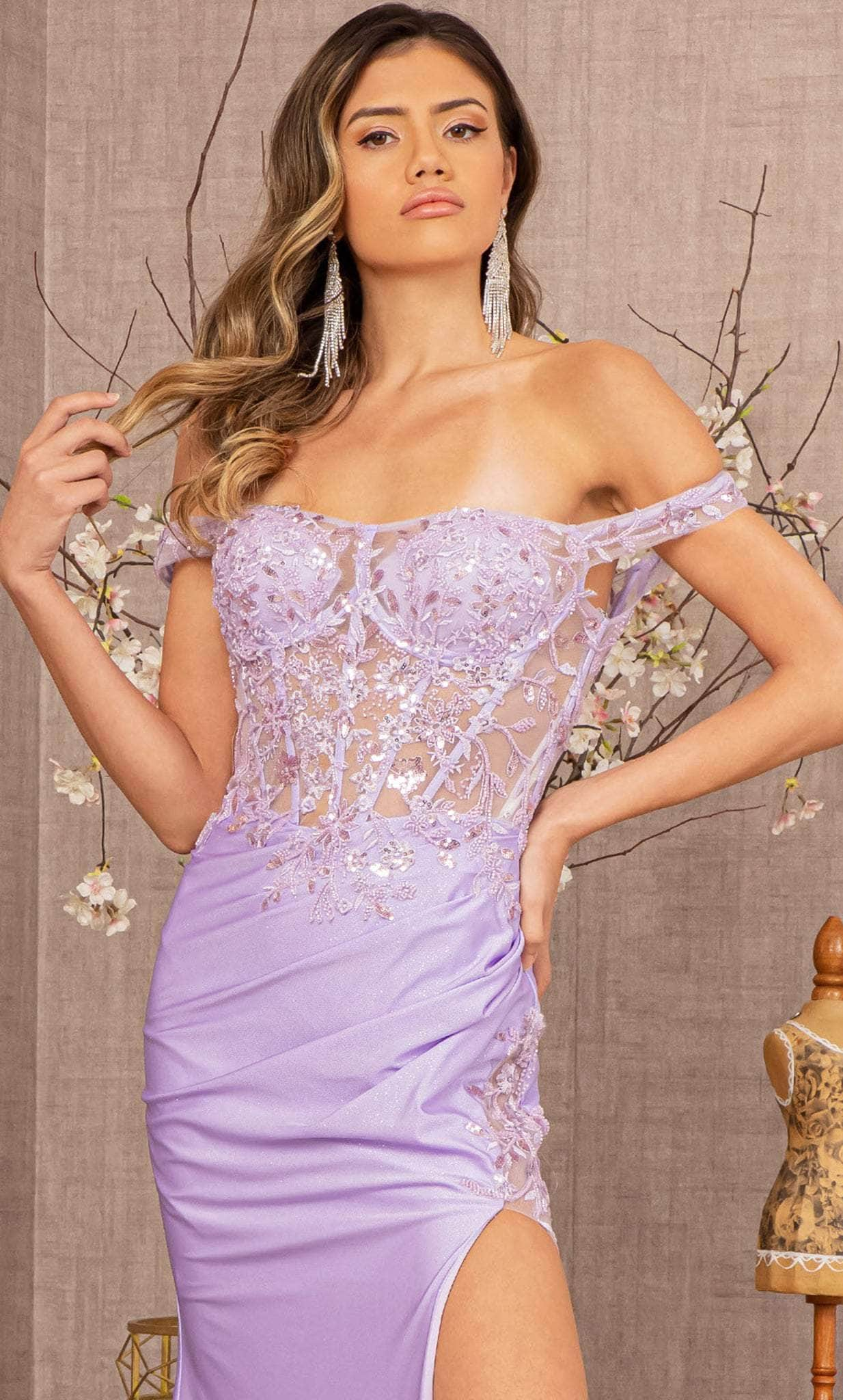  Elizabeth K GL3162 - Beaded Illusion Prom Dress Purple