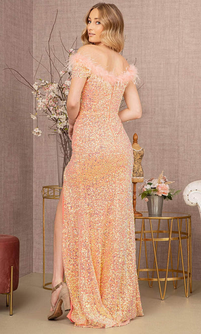 Elizabeth K GL3164 - Off-Shoulder Feather Detailed Neckline Prom Dress Special Occasion Dress
