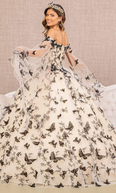 Elizabeth K GL3167 - Butterfly Motif Off Shoulder Ball Gown Special Occasion Dress
