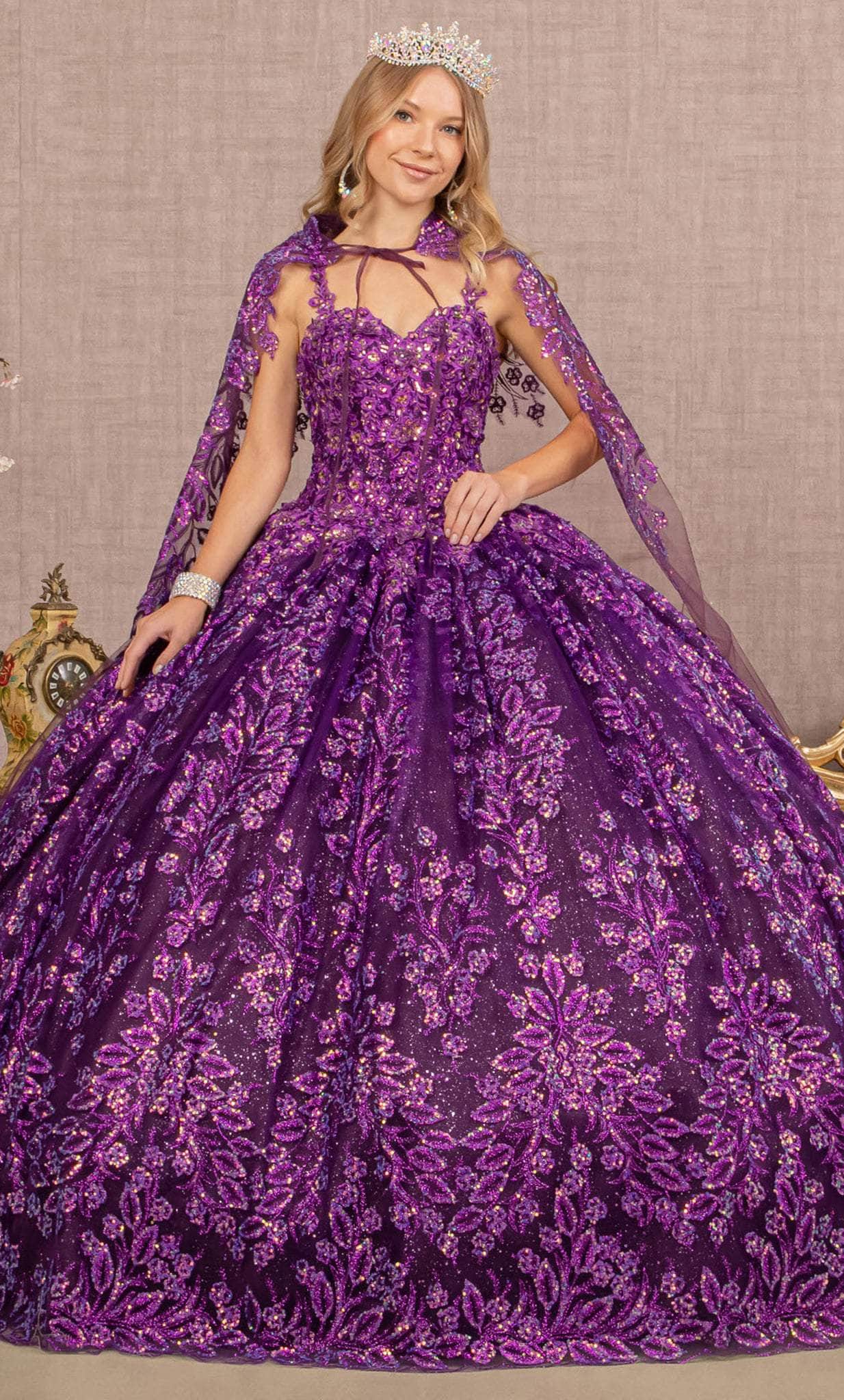 Elizabeth K GL3170 - Sleeveless Embellished Ball Gown Special Occasion Dress XS / Purple