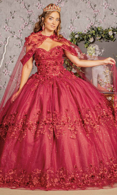Elizabeth K GL3179 - Sequin Floral Ballgown Ball Gowns XS / Burgundy