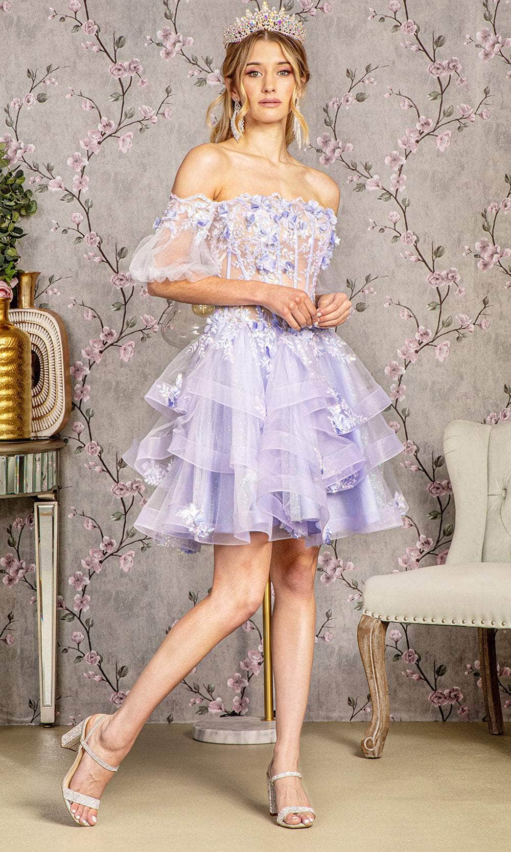 Elizabeth K GL3180 - Illusion Puff Sleeves Ballgown Ball Gowns