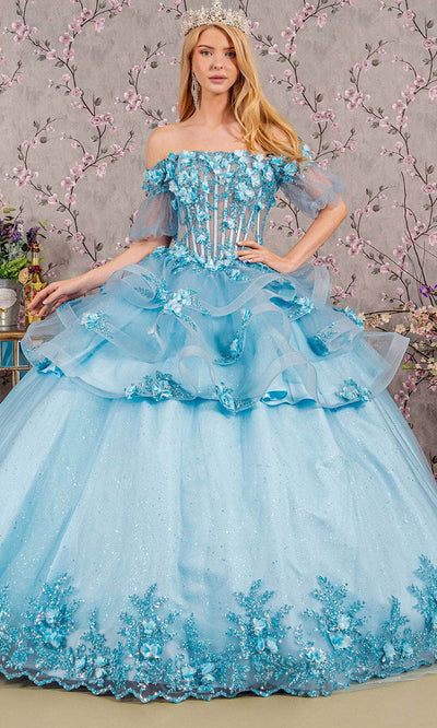 Elizabeth K GL3180 - Illusion Puff Sleeves Ballgown Ball Gowns XS / Baby Blue