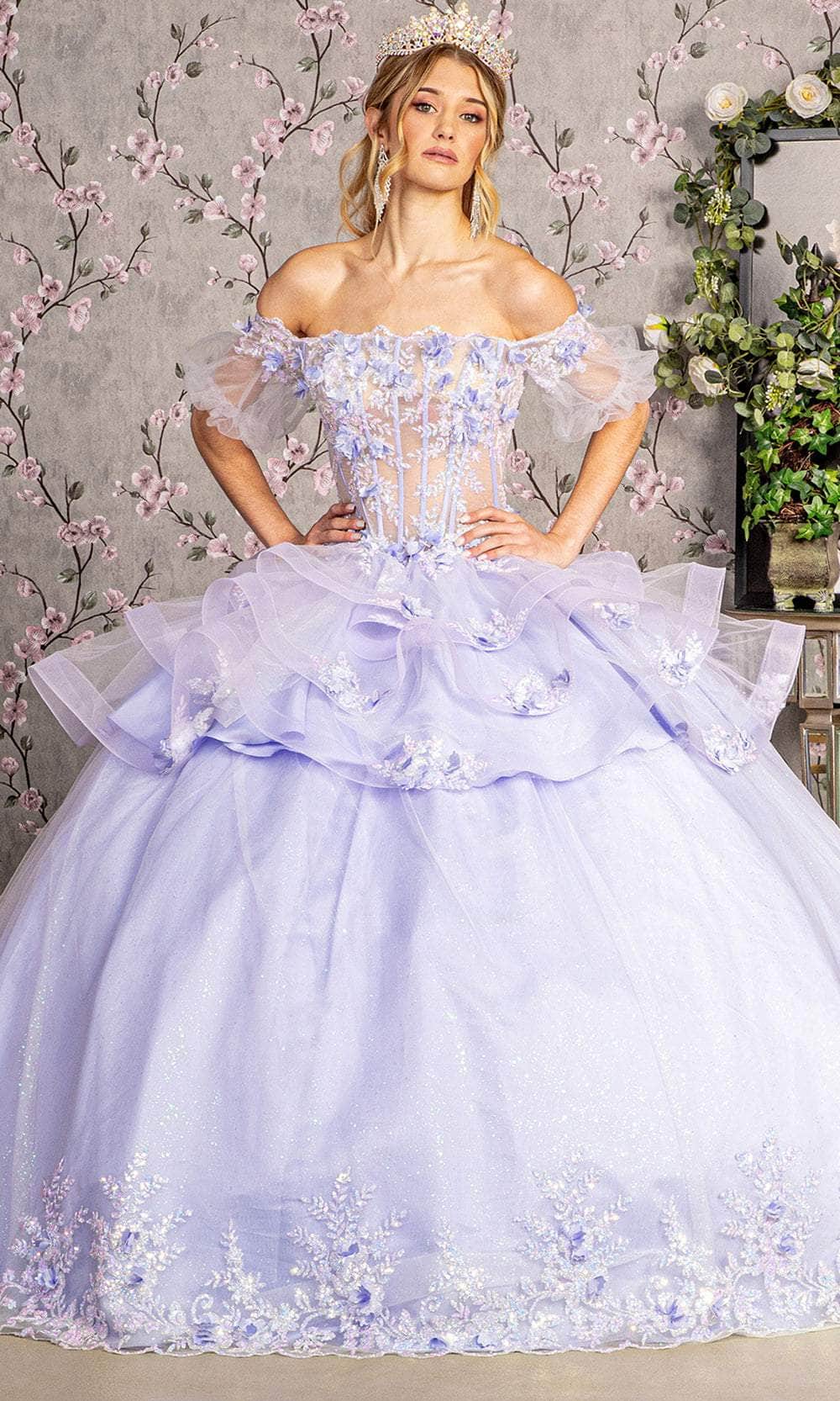 Elizabeth K GL3180 - Illusion Puff Sleeves Ballgown Ball Gowns XS / Lilac