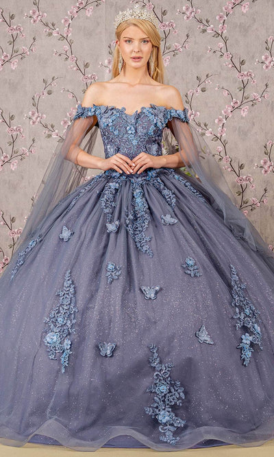 Elizabeth K GL3181 - Off-Shoulder Embroidery Ballgown Ball Gowns XS / Smoky Blue