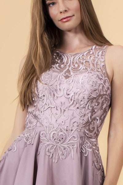 Elizabeth K - GS1618 Embroidered Swirl Motif Illusion Chiffon Dress Special Occasion Dress