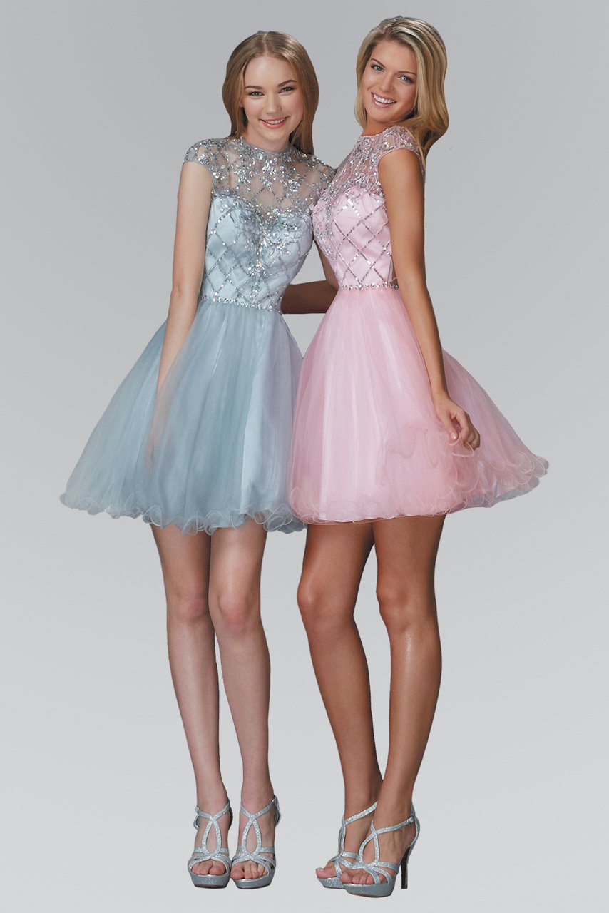 Elizabeth K - GS2044 Jeweled Illusion High Neck Tulle Dress Special Occasion Dress XS / L/Blue