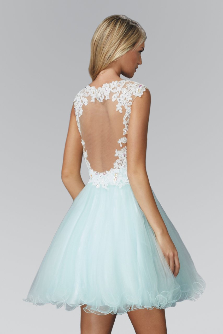 Elizabeth K - GS2045 Lace Embellished V-Neck Tulle Dress Special Occasion Dress XS / Tiffany