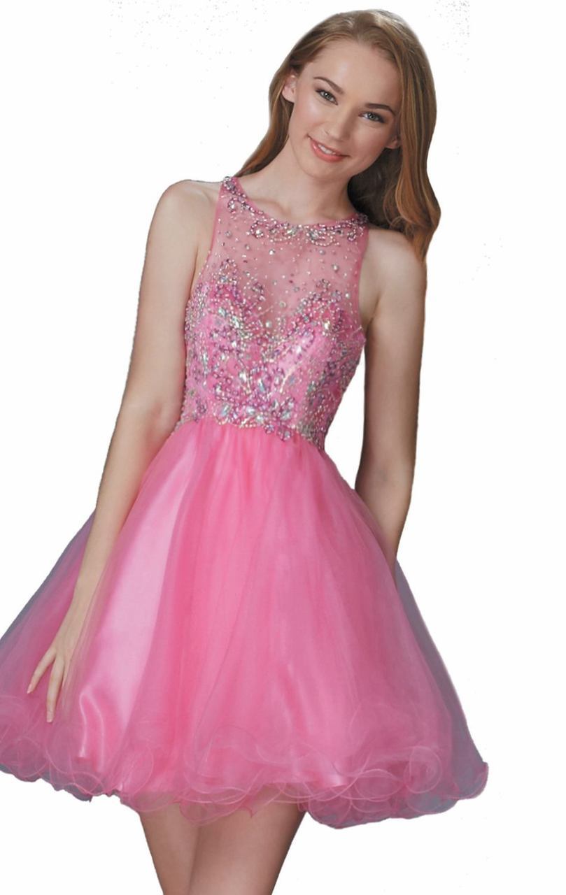 Elizabeth K - GS2074 Bedazzled Illusion Tulle Dress Special Occasion Dress XS / Fuchsia