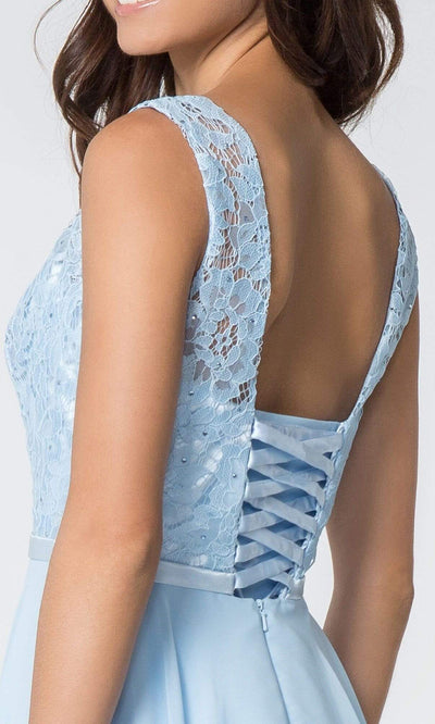 Elizabeth K - Short Lace Up Back Chiffon Dress GS2807SC In Blue