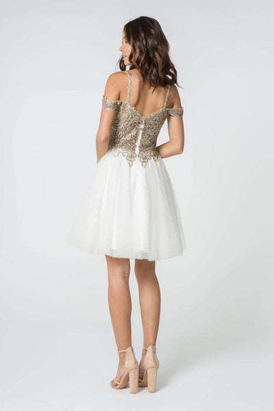 Elizabeth K - GS2808 Jeweled Gilt Appliqued A-Line Dress Homecoming Dresses