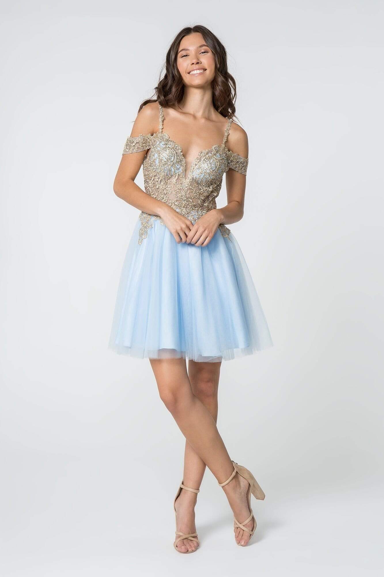 Elizabeth K - GS2808 Jeweled Gilt Appliqued A-Line Dress Homecoming Dresses XS / Baby Blue