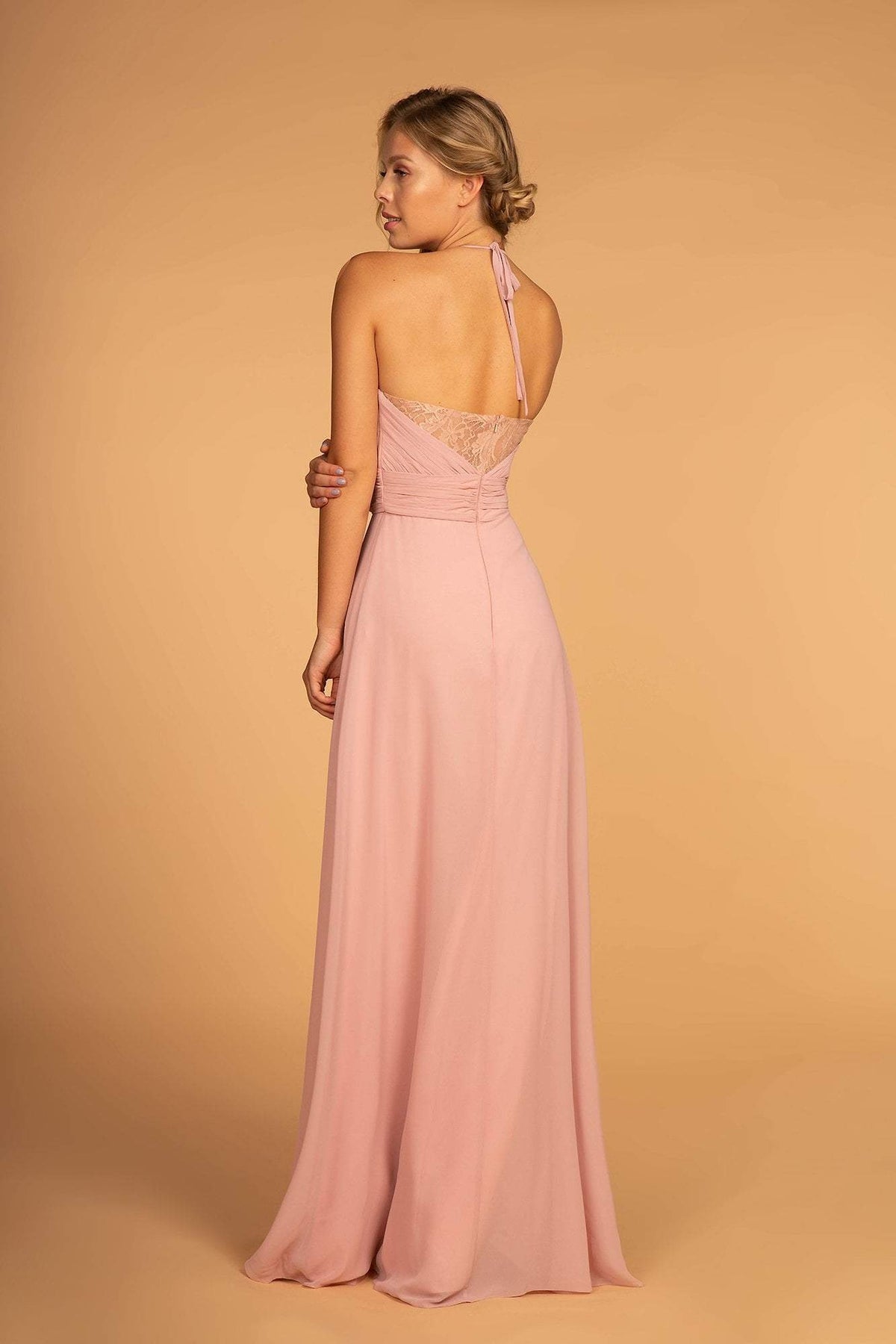 Elizabeth K - Pleated Lace Trimmed Chiffon A-line Dress GL2606 - 1 pc Dusty Rose In Size M Available CCSALE