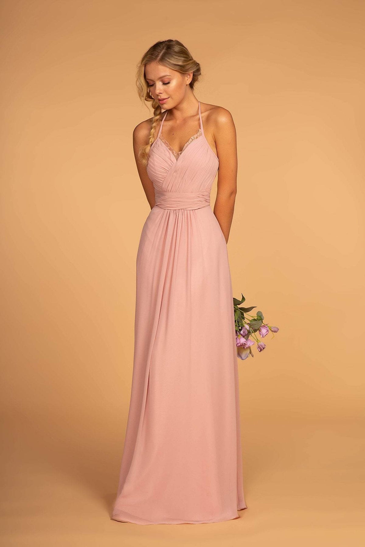 Elizabeth K - Pleated Lace Trimmed Chiffon A-line Dress GL2606 - 1 pc Dusty Rose In Size M Available CCSALE M / Dusty Rose