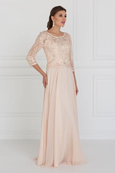 Elizabeth K - Quarter Sleeve Jeweled Soutache Illusion Gown GL1580 CCSALE 2XL / Champagne