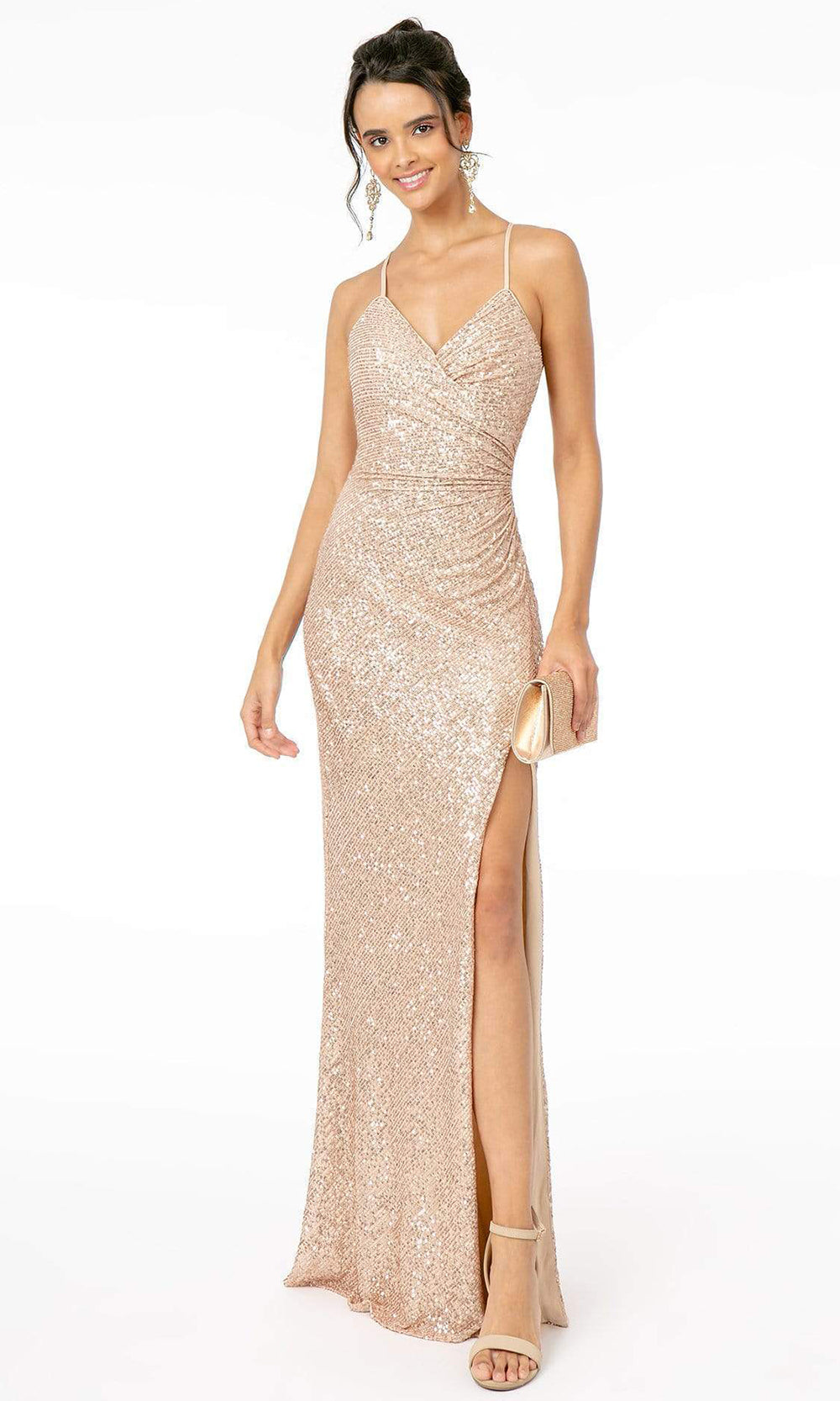 Elizabeth K - Sequined Spaghetti Strap Dress GL2918SC In Pink and Gold