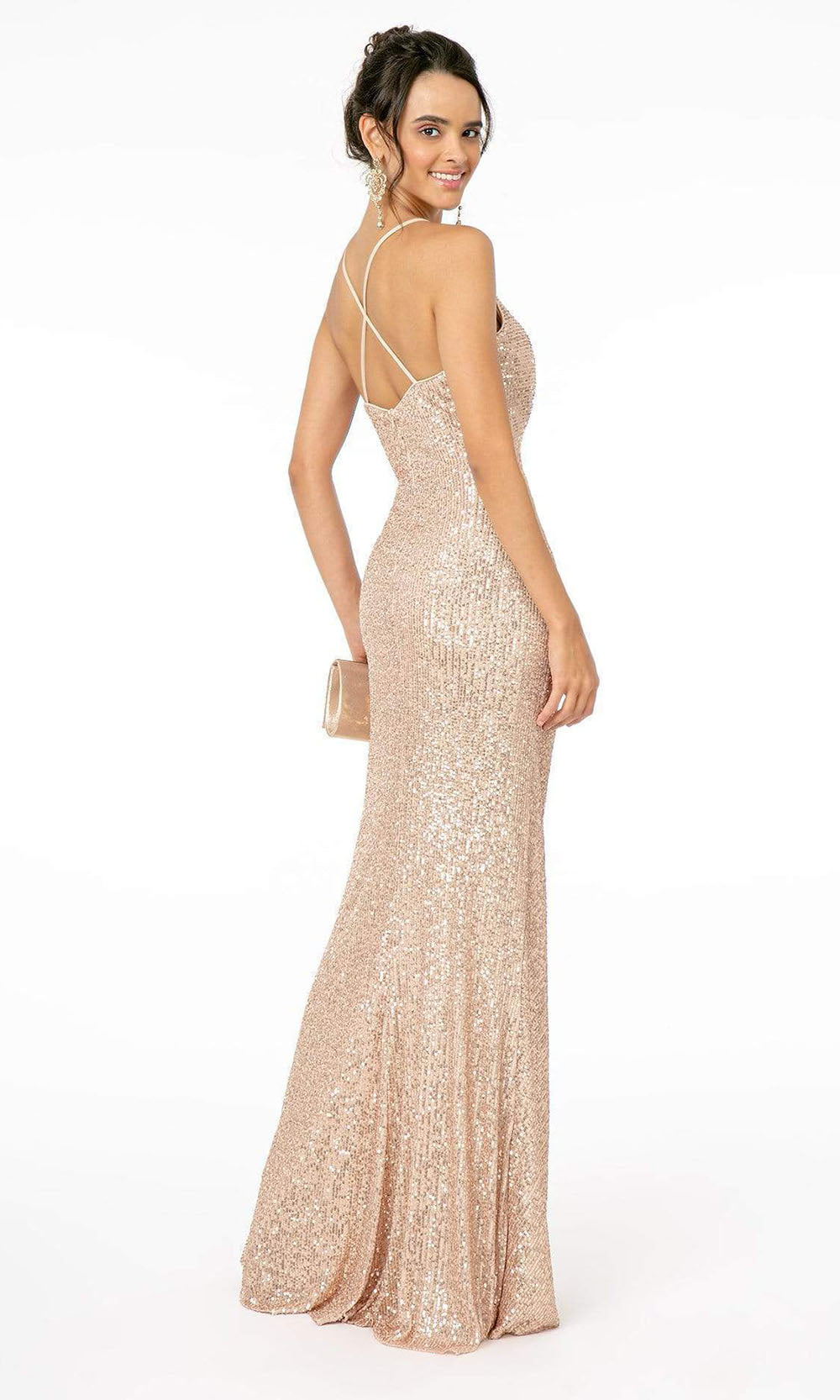 Elizabeth K - Sequined Spaghetti Strap Dress GL2918SC In Pink and Gold