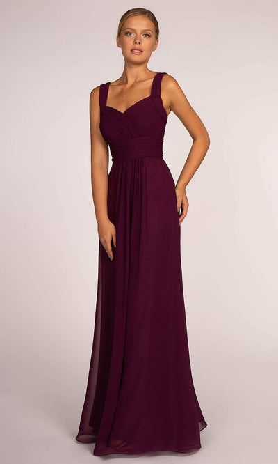 Elizabeth K - Shirred V-Neck Long Dress GL2608SC In Purple