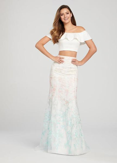 Ellie Wilde - EW119056 Ombre Sequined Lace Two Piece Mermaid Dress Special Occasion Dress 0 / Ivory/Multi