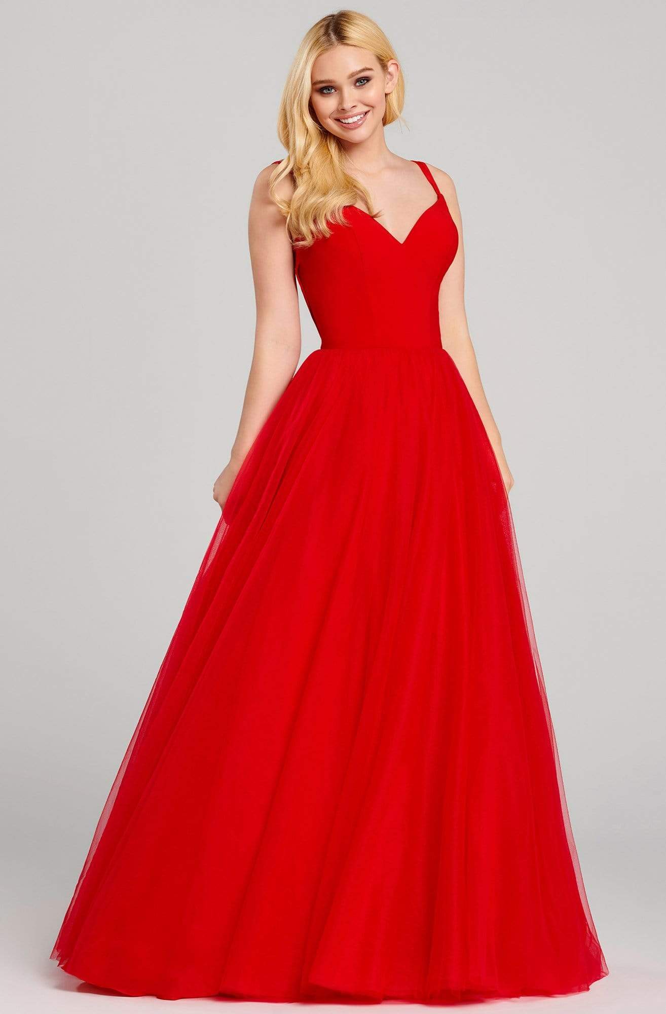 Ellie Wilde - EW120072 Crepe Plunging V-neck Tulle Ballgown Evening Dresses