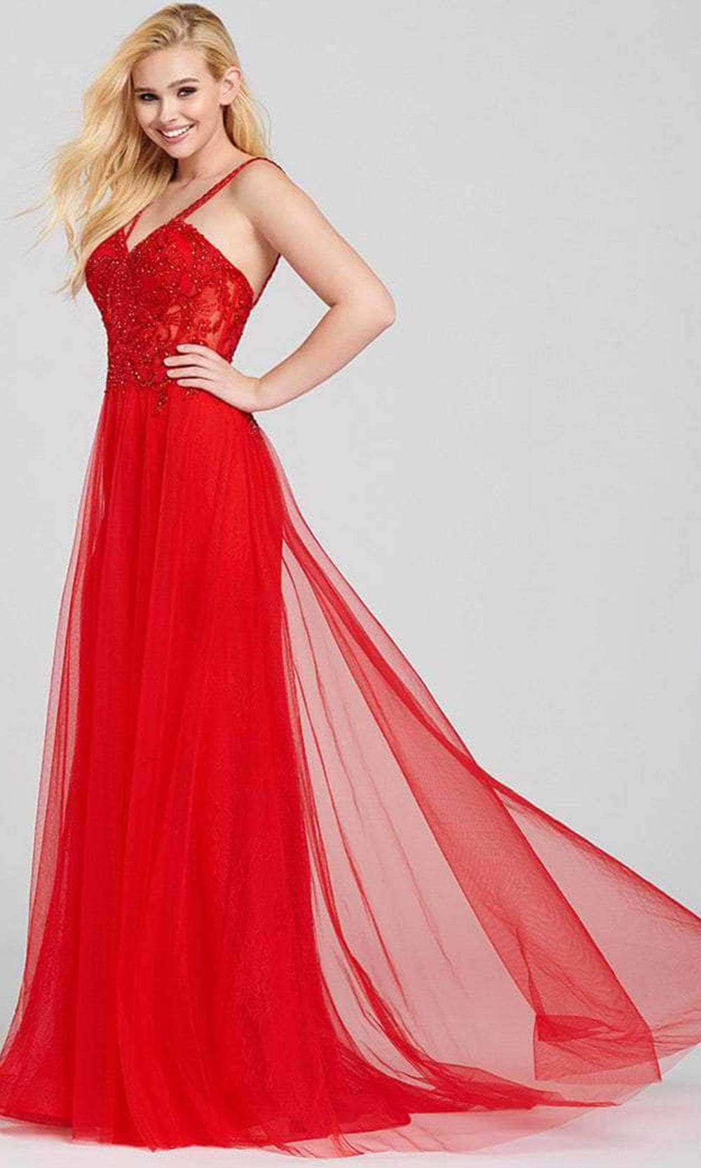 Ellie Wilde EW120092 - Sleeveless A-Line Long Dress Prom Dresses 00 / Red