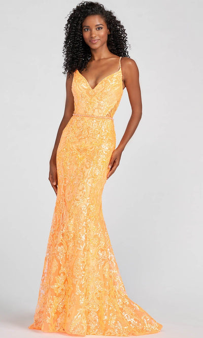 Ellie Wilde EW122022 - Sequin Mermaid Prom Gown Special Occasion Dress 00 / Neon Orange