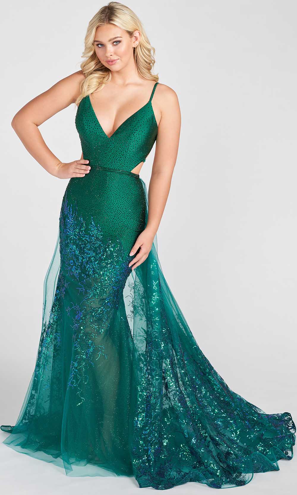 Ellie Wilde EW122023 - V-Neck Overskirt Prom Gown Prom Dresses 00 / Emerald