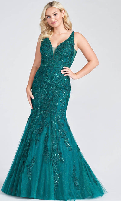 Ellie Wilde EW122034 - Embroidered Prom Gown Special Occasion Dress 00 / Emerald