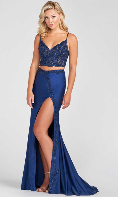 Ellie Wilde EW122043 - V-Neck Two Piece Prom Dress In Blue