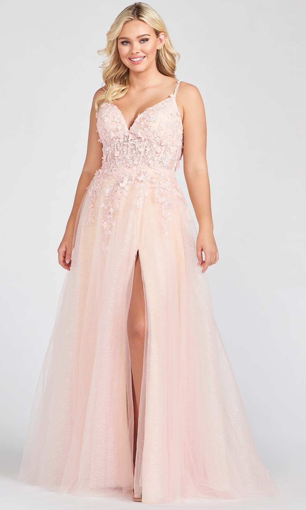 Ellie Wilde EW122057 - V-Neck Corset Prom Dress Prom Dresses 00 / Blush/Champagne