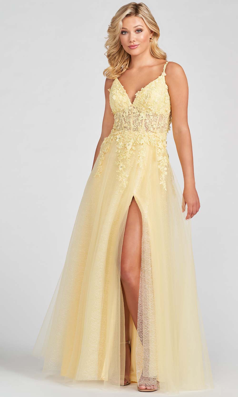 Ellie Wilde EW122057 - V-Neck Corset Prom Dress Prom Dresses 00 / Light Yellow