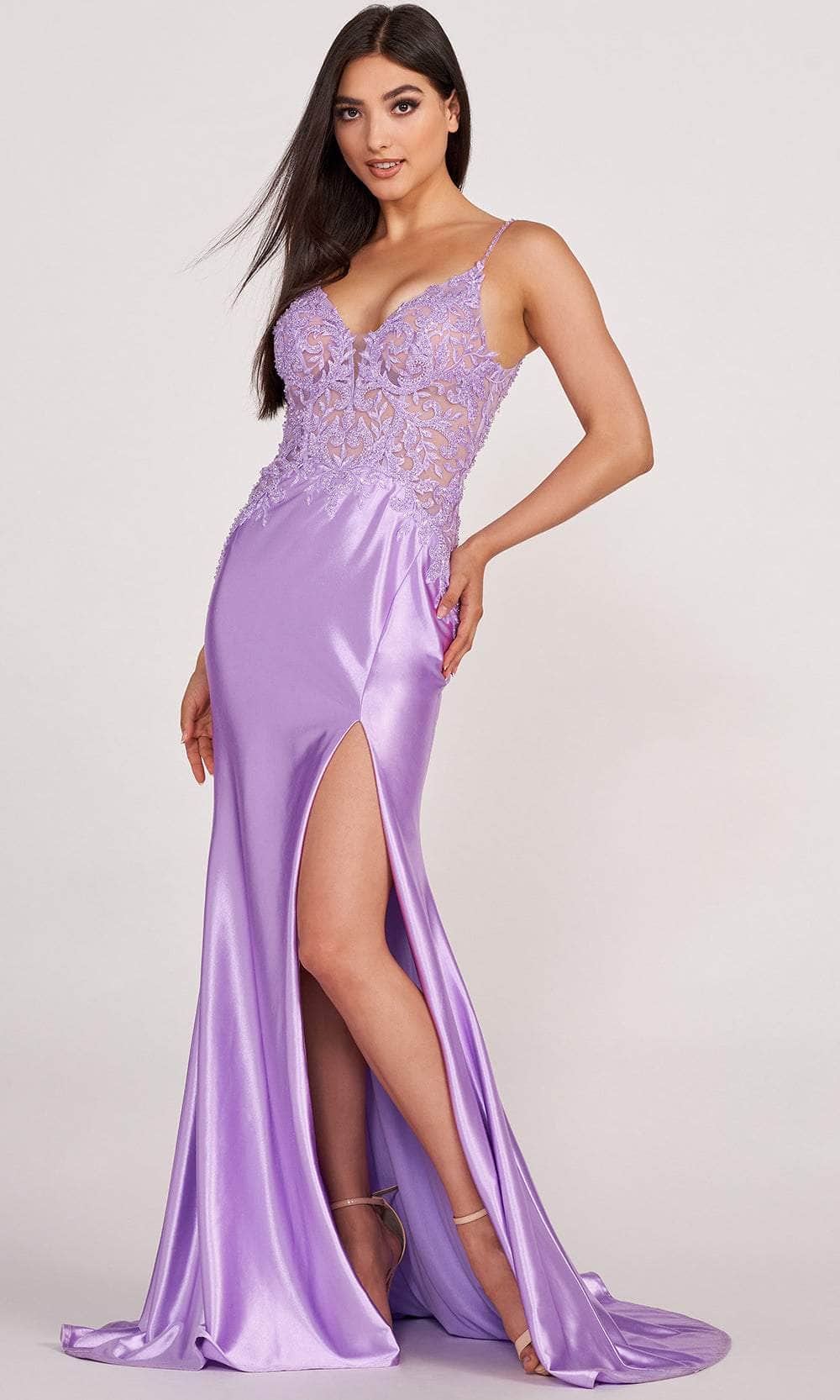Ellie Wilde EW34052 - Beaded Applique Prom Dress with Slit Prom Dresses
