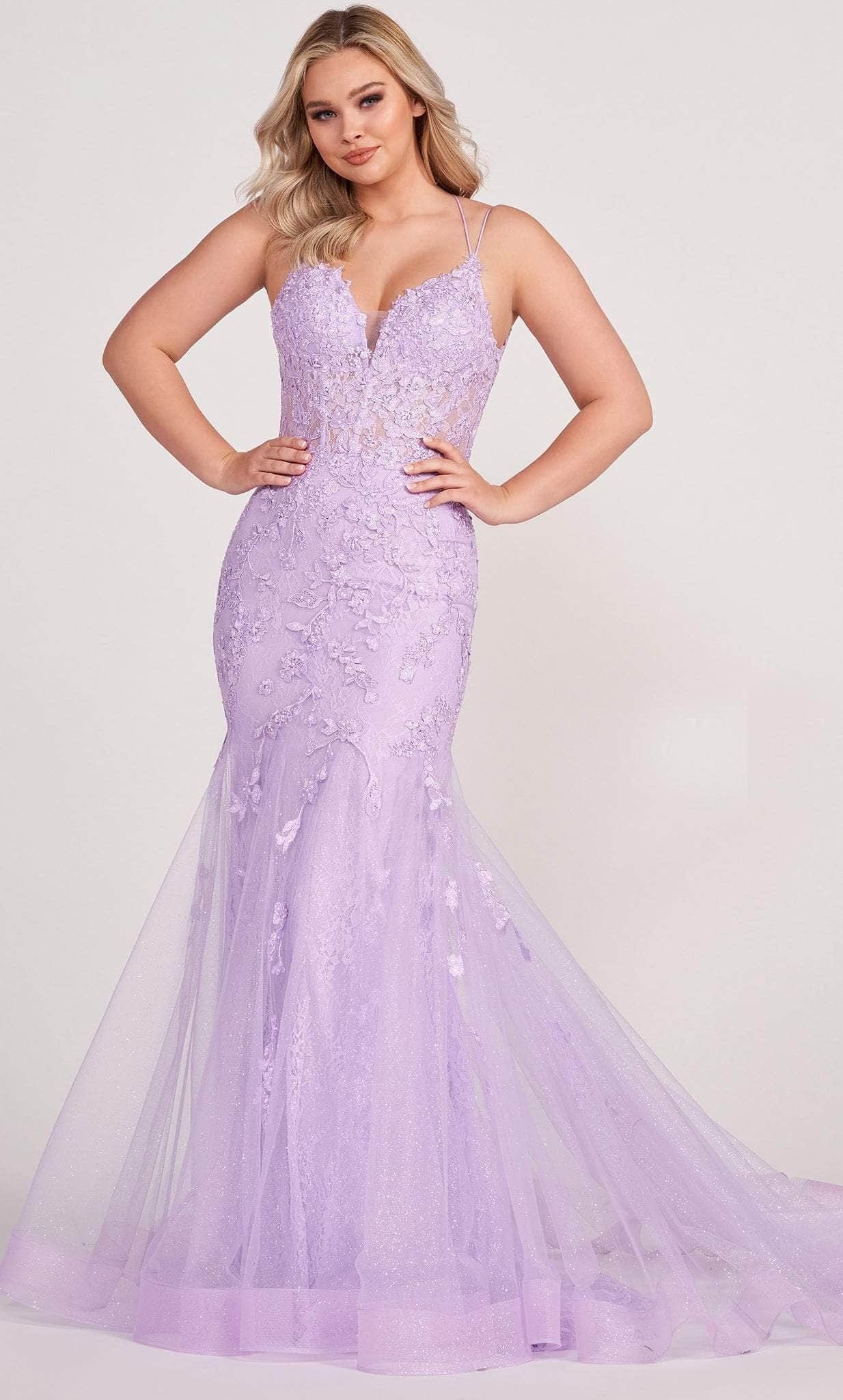 Ellie Wilde EW34080 - Embroidered Lace Tulle Mermaid Gown Prom Dresses 00 / Lilac