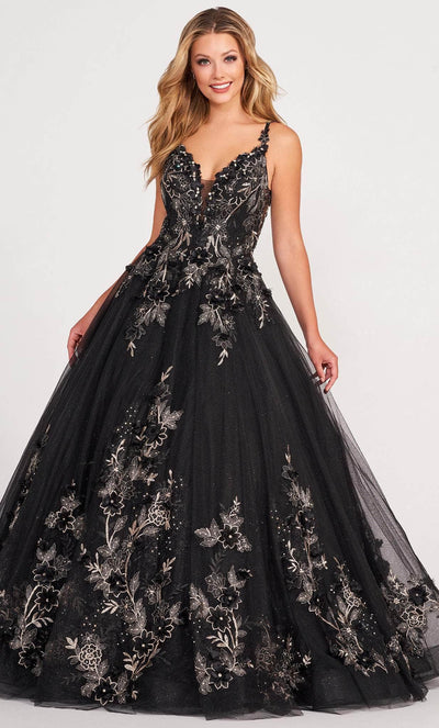 Ellie Wilde EW34125 - Tulle-Made 3D Floral Detailed Gown Ball Gowns 00 / Black