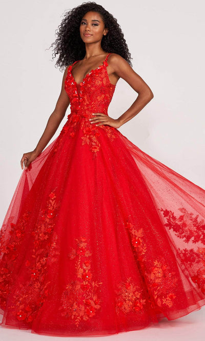 Ellie Wilde EW34125 - Tulle-Made 3D Floral Detailed Gown Ball Gowns 00 / Red