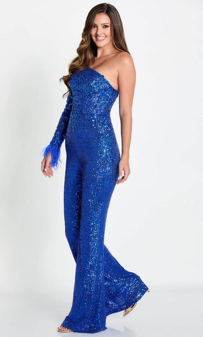 Ellie Wilde EW34129 - Sequined Asymmetric Evening Pantsuit Formal Pantsuits 00 / Royal Blue