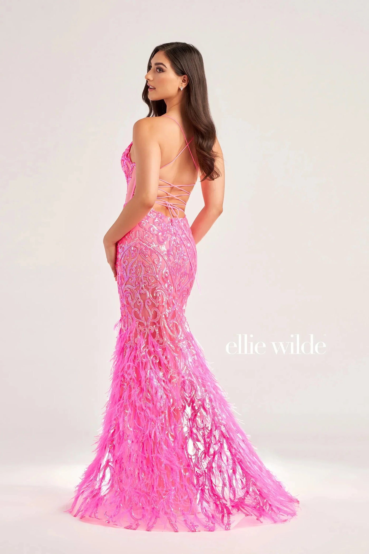 Ellie Wilde EW35006 - Open Back Feather Evening Dress