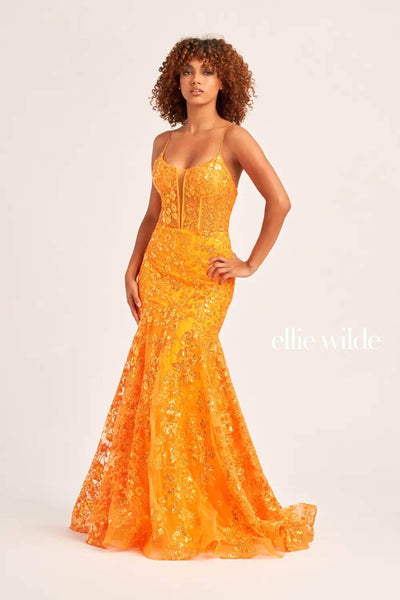 Ellie Wilde EW35203 - Sequin Plunging Scoop Evening Dress