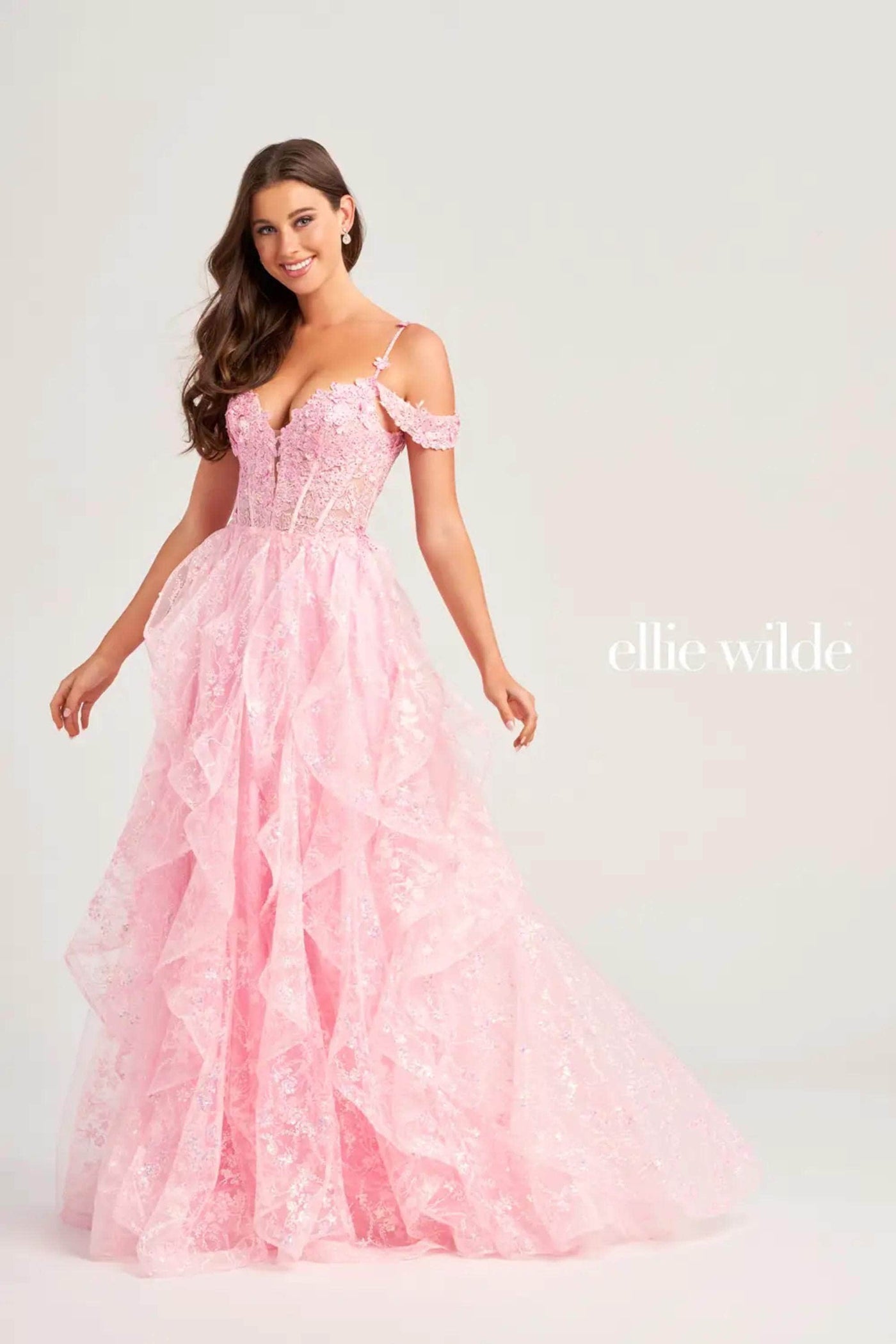Ellie Wilde EW35218 - Ruffled Cold Shoulders Evening Dress