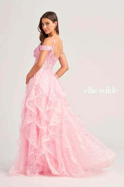 Ellie Wilde EW35218 - Ruffled Cold Shoulders Evening Dress