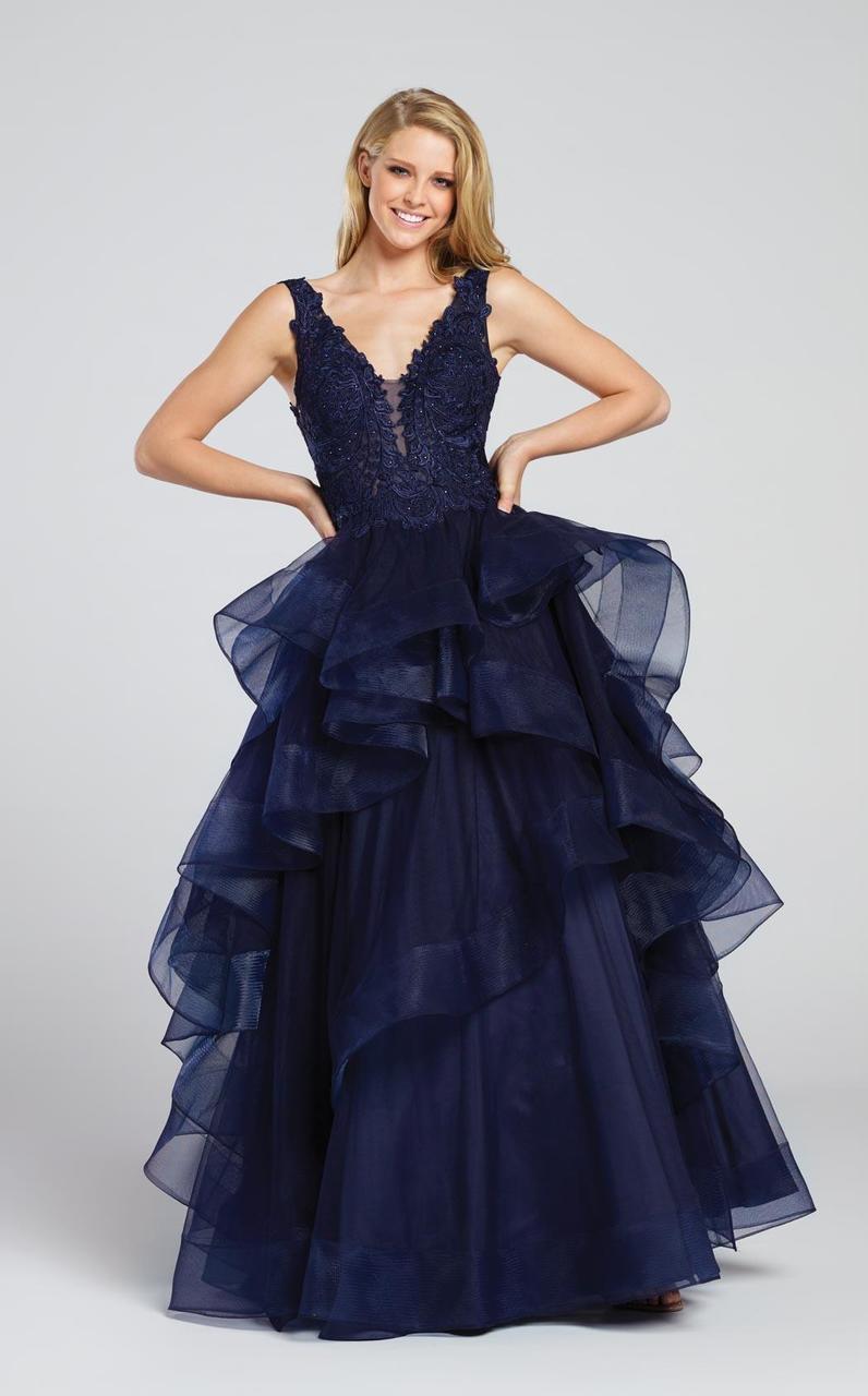 Ellie Wilde Plunging Lace Ruffled Tulle Ballgown EW117081 CCSALE