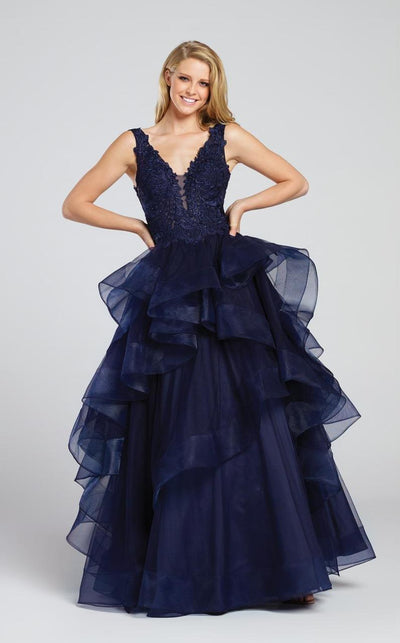 Ellie Wilde Plunging Lace Ruffled Tulle Ballgown EW117081 CCSALE