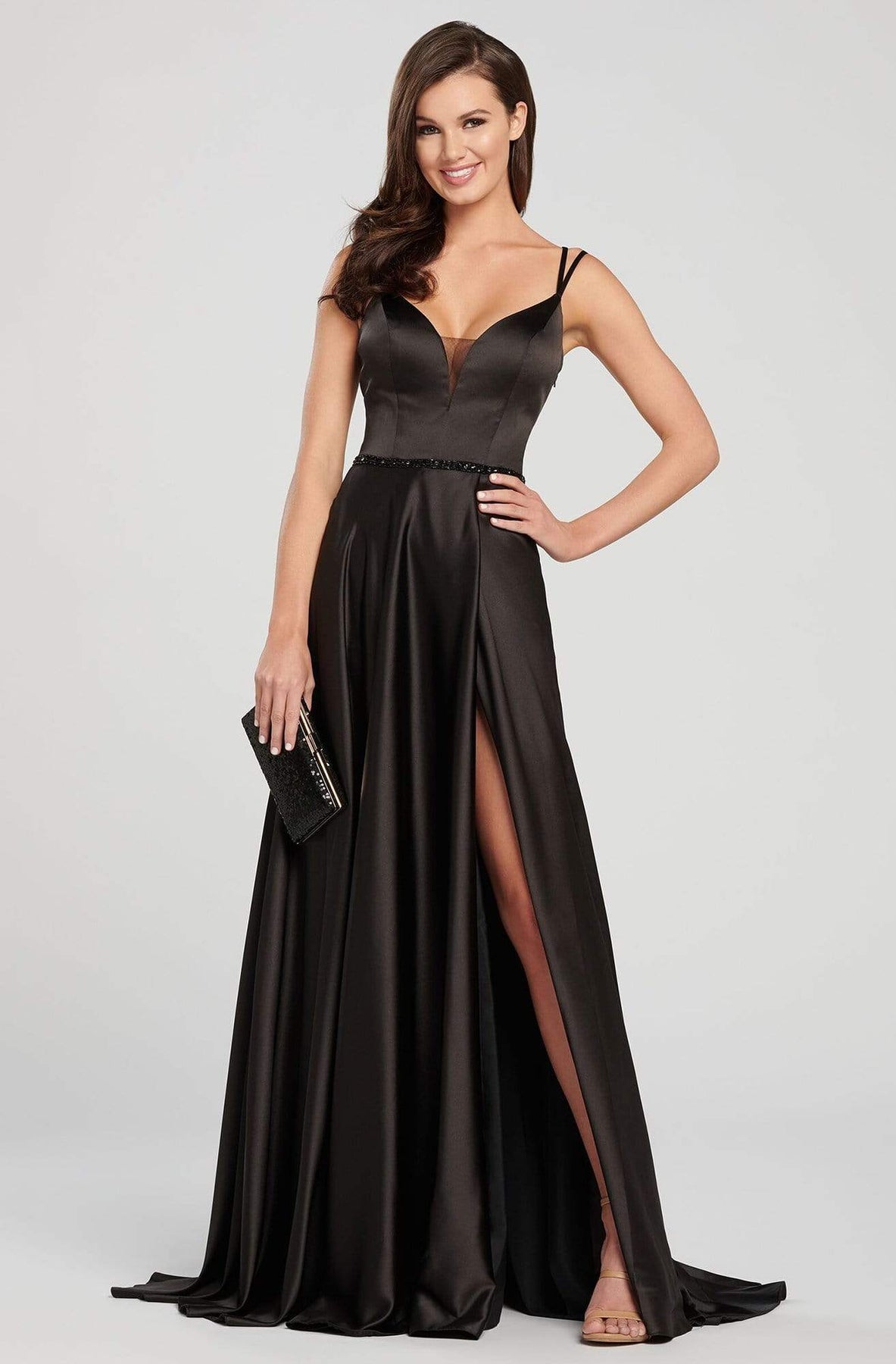 Ellie Wilde - Sleeveless Lace Up Back Charmeuse Satin Gown EW119030 - 1 pc Black In Size 6 Available CCSALE 6 / Black