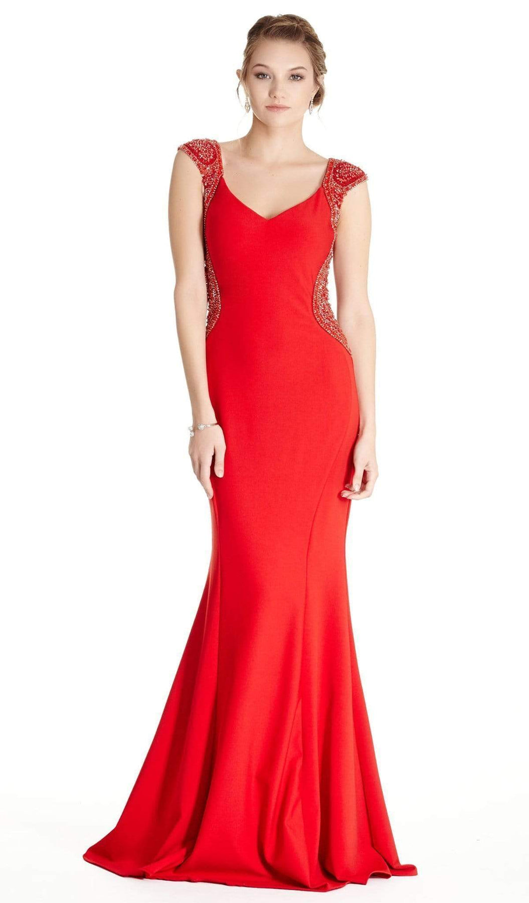 Embellished Cap Sleeve Prom Dress Prom Dresses XXS / Red