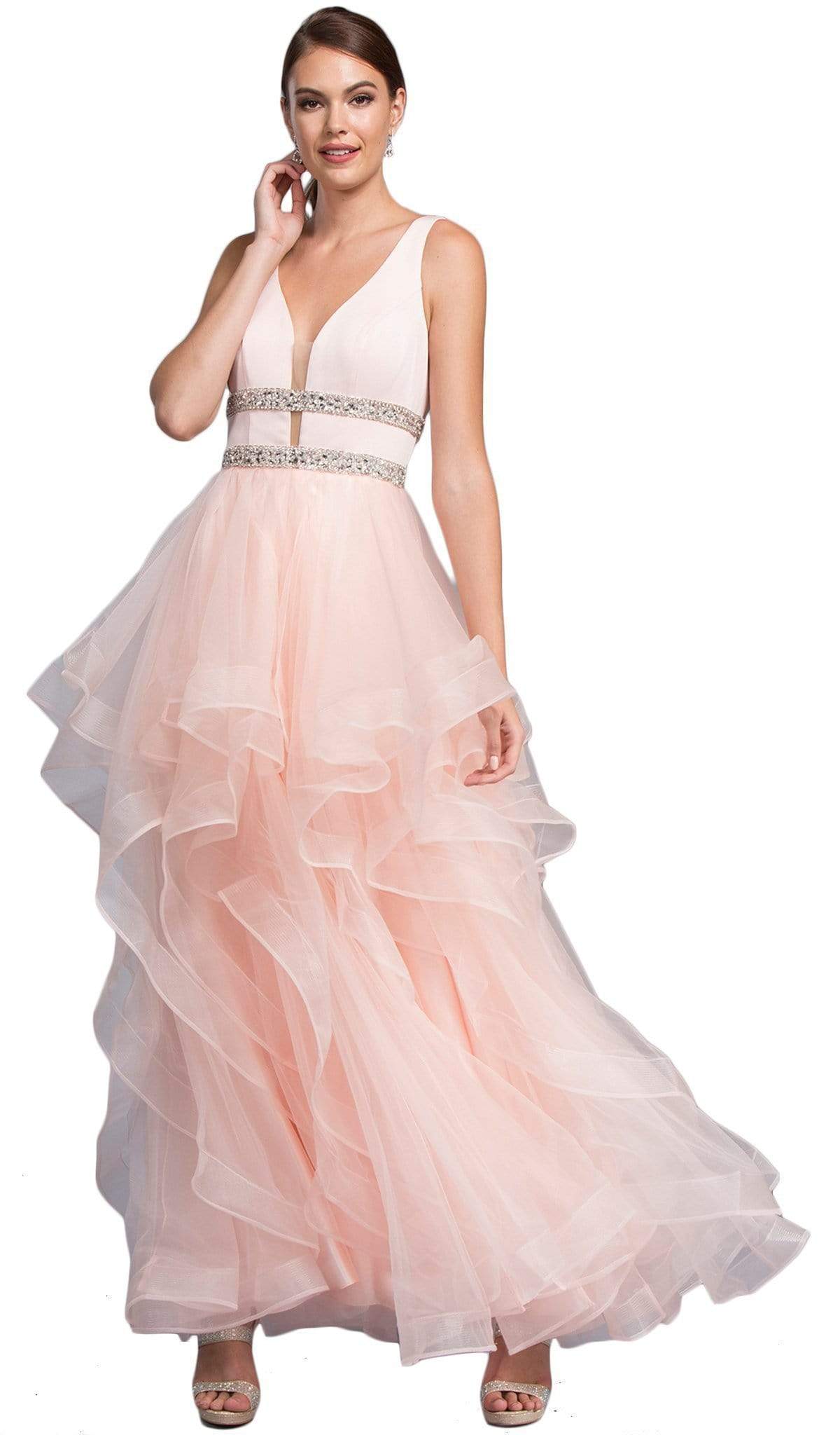 Embellished Deep V-neck A-line Prom Dress Dress XXS / Blush