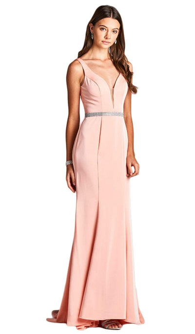 Embellished Deep V-neckline Sheath Prom Dress Dress XXS / Blush