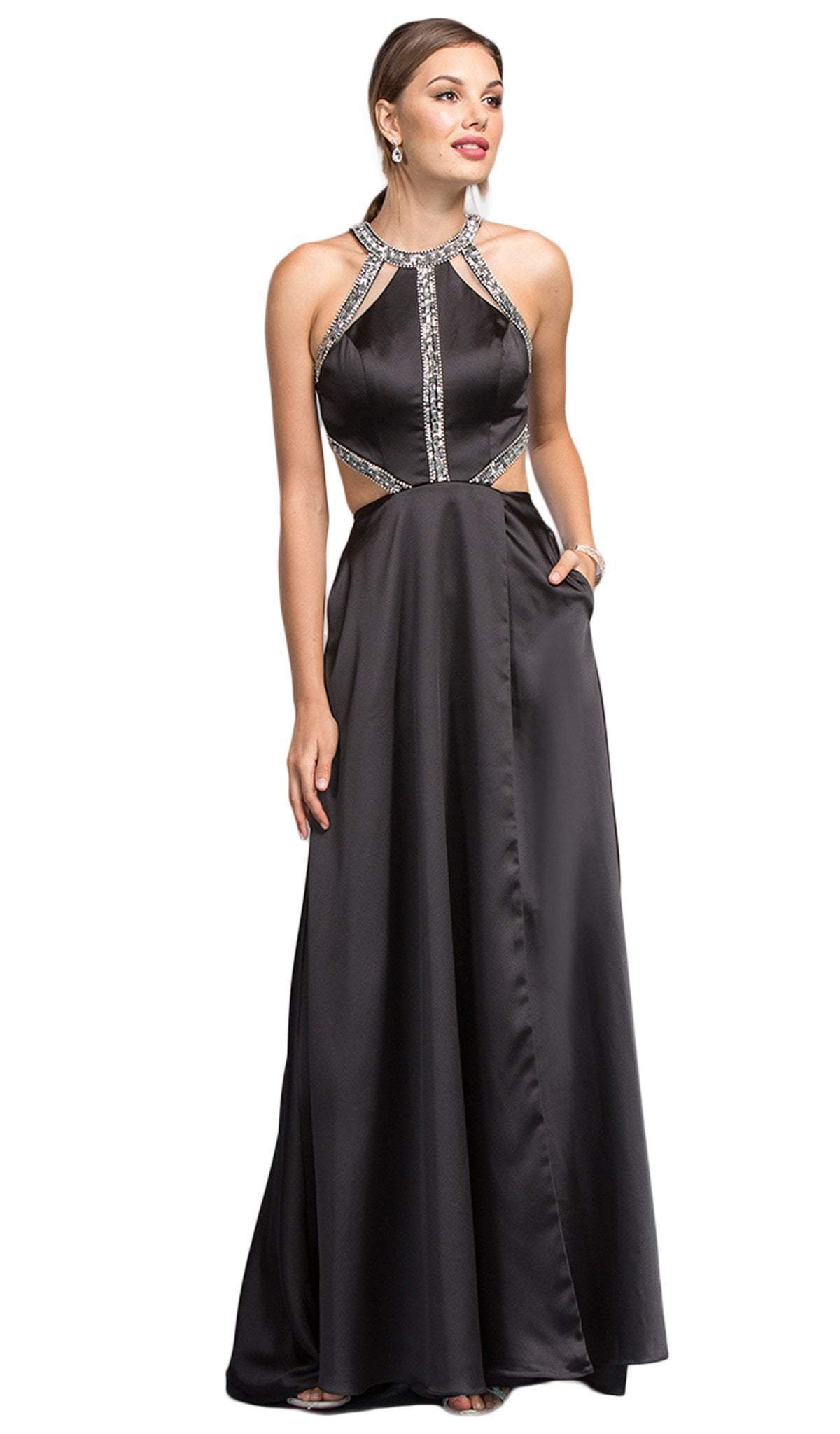 Embellished Halter Cutout A-line Evening Dress Evening Dresses XXS / Black